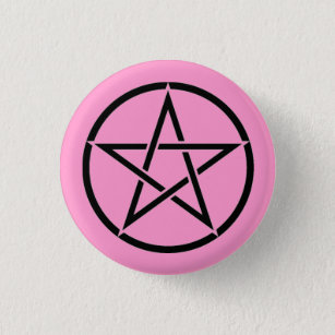 Badge Rond 2,50 Cm Bouton Pentagramme rose et noir