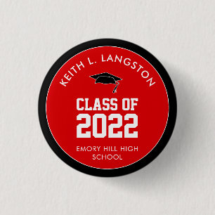 Badge Rond 2,50 Cm Bouton personnalisé Graduation rouge