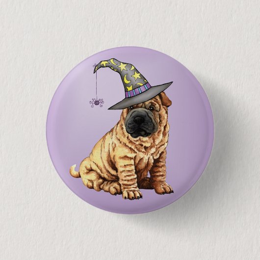 Badge Rond 2,50 Cm Bouton Pinback de Sorcière Shar-Pei (Devant)