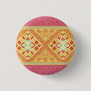 Badge Rond 2,50 Cm Bouton Plumes rouges et jaunes