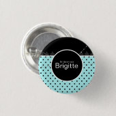 Badge Rond 2,50 Cm Bouton point polka bleu et noir (Devant & derrière)