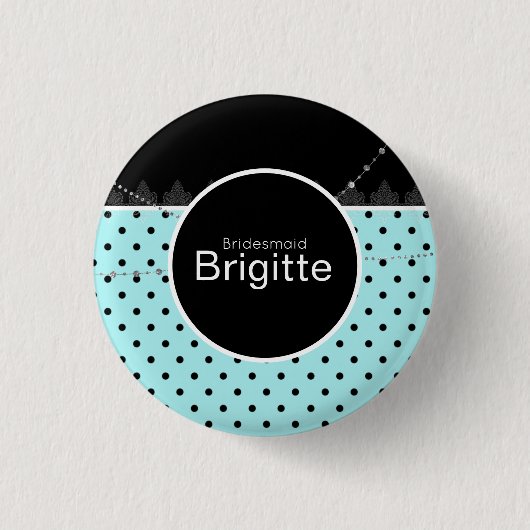 Badge Rond 2,50 Cm Bouton point polka bleu et noir (Devant)
