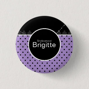 Badge Rond 2,50 Cm Bouton point polka violet et noir