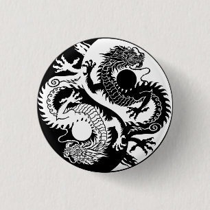 BADGE ROND 2,50 CM BOUTON PORTE - CLÉ YIN YANG DEUX DRAGONS
