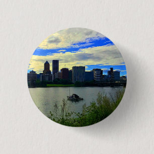 Badge Rond 2,50 Cm Bouton Portland, Oregon Skyline #1