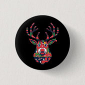 Badge Rond 2,50 Cm Bouton Pull de Noël Rétro Pixel Renne (Devant)