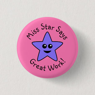 Badge Rond 2,50 Cm Bouton Purple Happy Star Great Work
