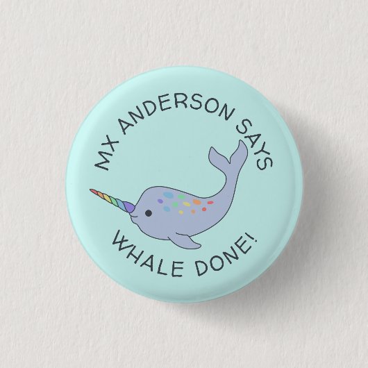 Badge Rond 2,50 Cm Bouton Rainbow Narwhal Whale Done (Devant)