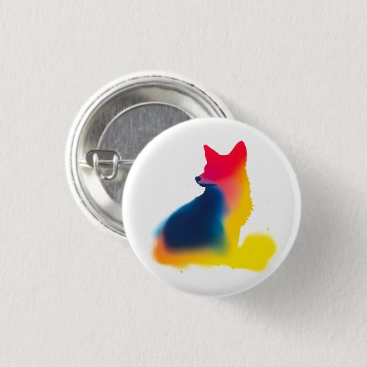 Badge Rond 2,50 Cm Bouton rond couleur Spray Peint Fox Silhouette (Devant & derrière)