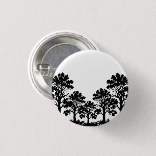 Badge Rond 2,50 Cm Bouton Rond Épinglé Silhouette d'Arbres Noirs