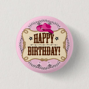 Badge Rond 2,50 Cm Bouton rose d'anniversaire de cow-girl
