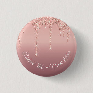 Badge Rond 2,50 Cm Bouton Rose de Parties scintillant Gold Blush
