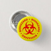 Badge Rond 2,50 Cm Bouton rouge d'avertissement de risque biologique (Devant & derrière)