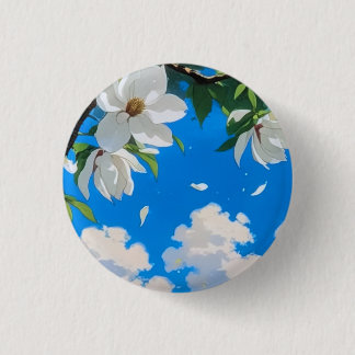 Badge Rond 2,50 Cm Bouton - Série Florale Magnolia Blanc