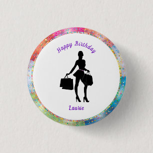 Badge Rond 2,50 Cm Bouton Shopaholic Glam Birthday