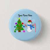 Badge Rond 2,50 Cm Bouton Snowman & sapin de Noël #2 (Devant)