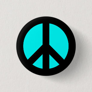 Badge Rond 2,50 Cm Bouton Symbole de Paix Noir et Aqua