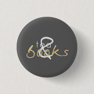 Badge Rond 2,50 Cm Bouton Thé à étincelles or et livres