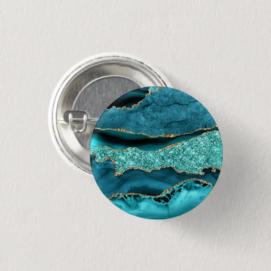 Badge Rond 2,50 Cm Bouton Turquoise en marbre de Parties scintillant (Devant & derrière)