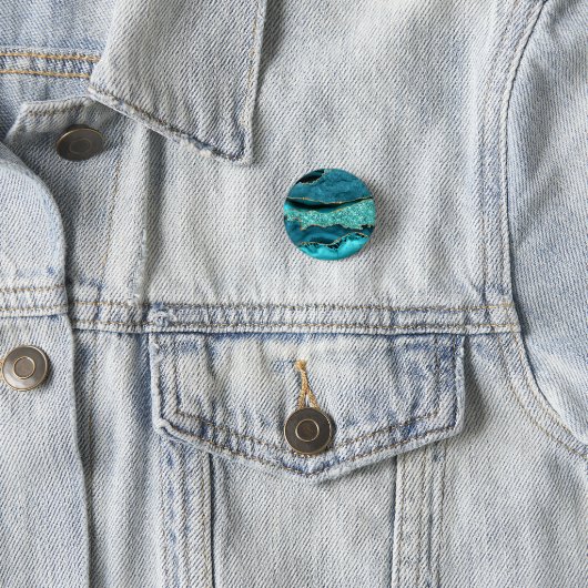 Badge Rond 2,50 Cm Bouton Turquoise en marbre de Parties scintillant (En situation)