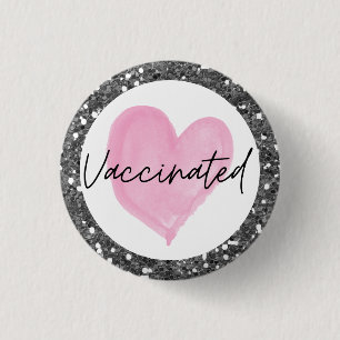 Badge Rond 2,50 Cm Bouton Vacciné contre le coeur rose Parties scint