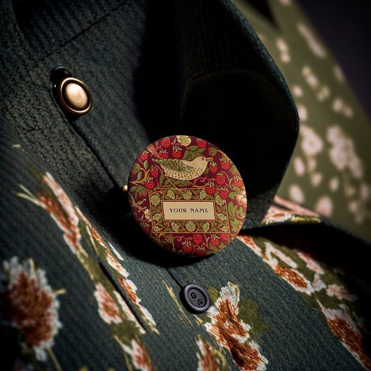 Badge Rond 2,50 Cm Bouton William Morris Strawberry Thief