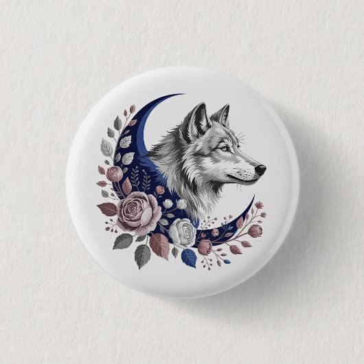 Badge Rond 2,50 Cm Bouton Wolf & Moon (Devant)