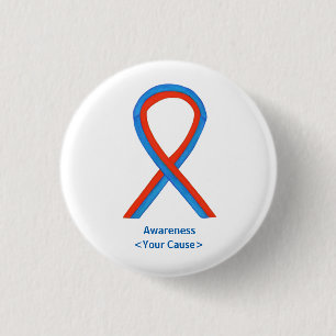 Badge Rond 2,50 Cm Boutons Bleu et Rouge de sensibilisation au ruban