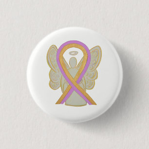 Badge Rond 2,50 Cm Boutons d'angle rose et or pour la sensibilisation