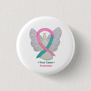 Badge Rond 2,50 Cm Boutons d'angle rose et Turquoise de sensibilisati