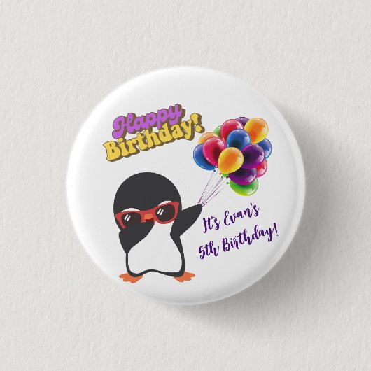 BADGE ROND 2,50 CM BOUTONS D'ANNIVERSAIRE PERSONNALISÉS DE PENGUIN (Devant)