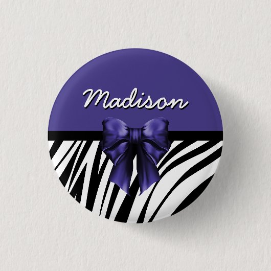 Badge Rond 2,50 Cm Bow Zebra noir et violet (Devant)