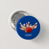 Badge Rond 2,50 Cm Bowling chanceux sur bleu (Devant & derrière)