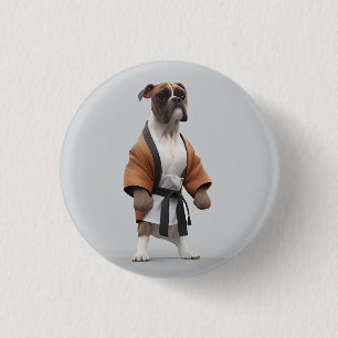 Badge Rond 2,50 Cm Boxer Dog Jouer Karate, Karate Champion Boxer Dog