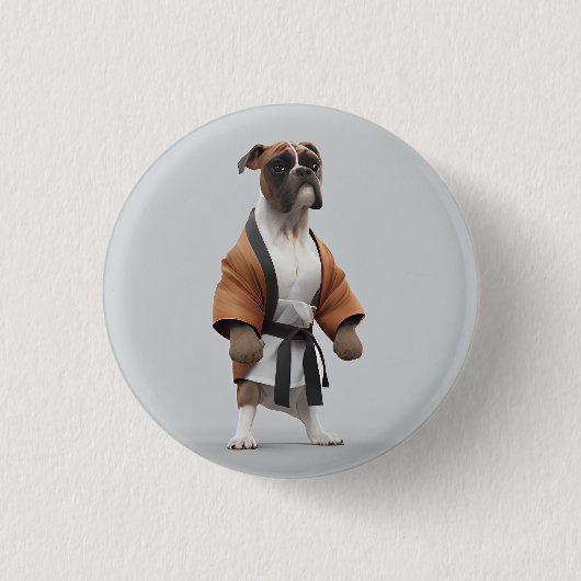 Badge Rond 2,50 Cm Boxer Dog Jouer Karate, Karate Champion Boxer Dog (Devant)