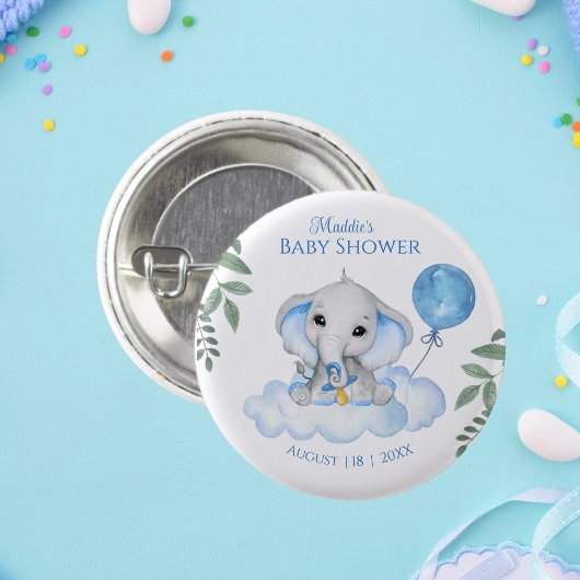 Badge Rond 2,50 Cm Boys Baby shower d'éléphant aquarelle