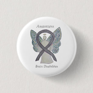 Badge Rond 2,50 Cm Brain Disabilities Awareness Ribbon Angel Pin