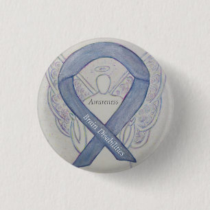 Badge Rond 2,50 Cm Brain Disabilities Silver Awareness Ribbon Pin