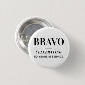 Badge Rond 2,50 Cm BRAVO 50e bouton blanc (Devant & derrière)
