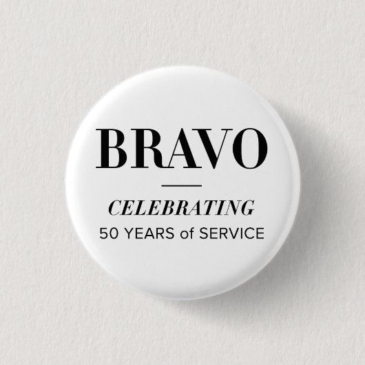 Badge Rond 2,50 Cm BRAVO 50e bouton blanc (Devant)