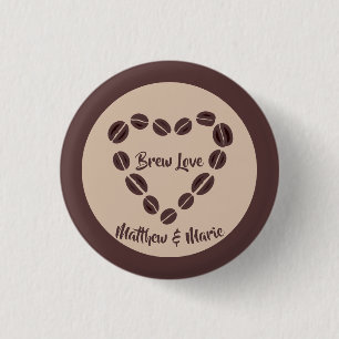Badge Rond 2,50 Cm Brew Love Coffee Bean Heart