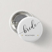 Badge Rond 2,50 Cm Bridal Party Bride Script simple moderne Gold Hear (Devant & derrière)