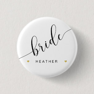 Badge Rond 2,50 Cm Bridal Party Script Simple Modern Gold Heart