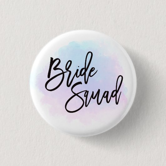 Badge Rond 2,50 Cm Bride Squad noir Script Joli Pastel Aquarelles (Devant)