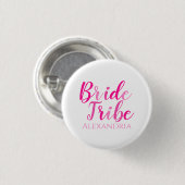 Badge Rond 2,50 Cm Bride Tribe Hot Pink Script Bachelorette (Devant & derrière)