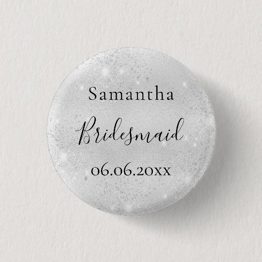 Badge Rond 2,50 Cm Bridesmaid argent brillant nom élégant (Devant)