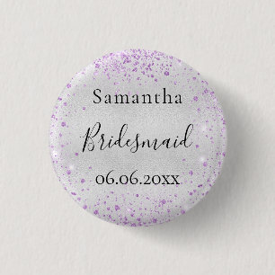 Badge Rond 2,50 Cm Bridesmaid argent violet brillant nom élégant