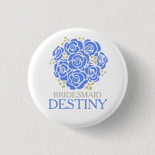 Badge Rond 2,50 Cm Bridesmaid blue posy named wedding pin button