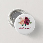 Badge Rond 2,50 Cm Bridesmaid Floral Bourgogne (Devant & derrière)