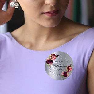 Badge Rond 2,50 Cm Bridesmaid silver florals burgundy